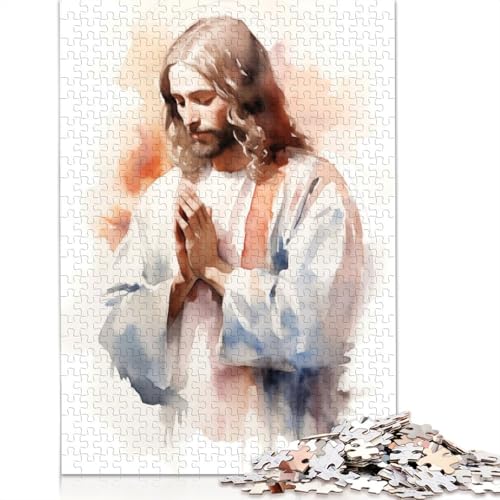 1500-teiliges Puzzle, Jesus betendes Aquarell-Puzzle für Holzpuzzle, Lernspiele für Erwachsene und 1500 Teile (85 x 57 cm) von SOQWBYG