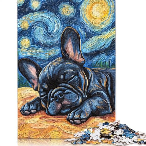 1500-teiliges Puzzle, schlafender französischer Bulldoggenwelpe, Puzzle für Holzpuzzle, Lernspiele für Erwachsene und 1500 Teile (85 x 57 cm) von SOQWBYG