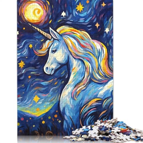 1500-teiliges Puzzle, süßes Sternennacht-Einhorn-Puzzle für Holzpuzzle, Lernspiele für Erwachsene und 1500 Teile (85 x 57 cm) von SOQWBYG