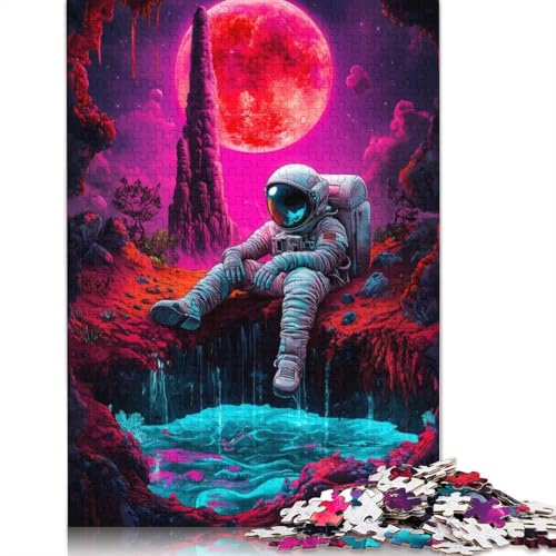 1500-teiliges Puzzle „Astronaut unter rotem Mond“ für Erwachsene, Holzpuzzle für die ganze Familie, Stressabbau-Puzzle für Erwachsene ab 18 Jahren, 1500 Teile (85 x 57 cm) von SOQWBYG