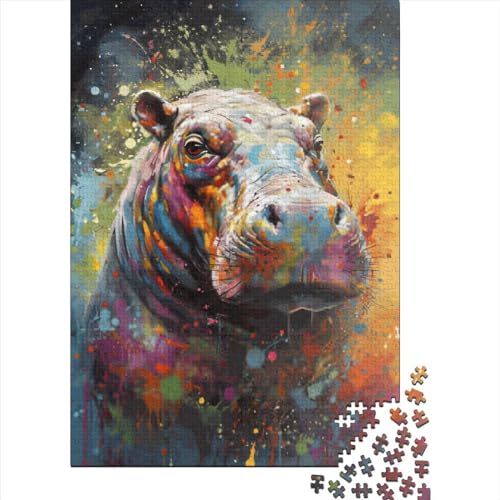 520-teiliges Nilpferd-Malpuzzle für Erwachsene, Holzpuzzle für die ganze Familie, Stressabbau-Puzzle für Erwachsene ab 18 Jahren, 520 Teile (52 x 38 cm) von SOQWBYG