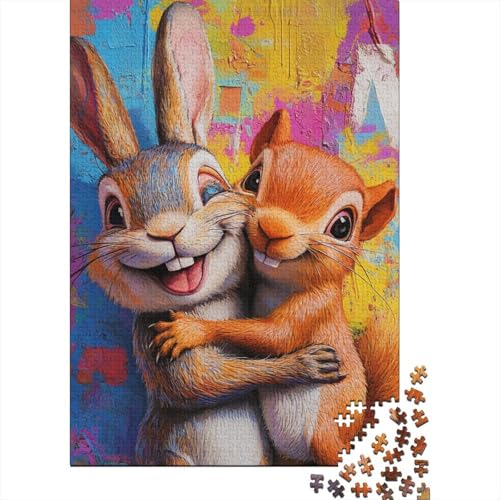 520-teiliges Puzzle für Erwachsene, süßes Häschen- und Eichhörnchen-Umarmungspuzzle, schwieriges Puzzle, Lernspiele, Heimdekoration, 520 Teile (52 x 38 cm) von SOQWBYG
