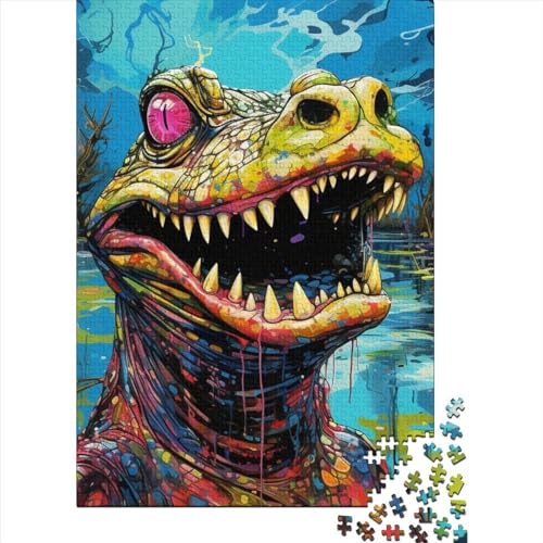 Art-Krokodil-Puzzle, 100% recyceltes Kartonpapier, rechteckiges Puzzle für Erwachsene und Kinder, Ostergeschenk, 38 x 26 cm/1000 Teile von SOQWBYG