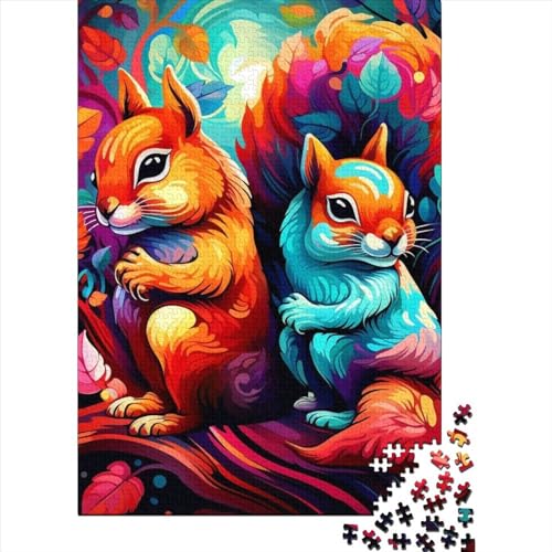 Art Squirrel Puzzle Familienspaß Papier Rechteckiges Puzzle für Kinder und Erwachsene ab 12 Jahren Geburtstagsgeschenk 38x26cm/1000 Teile von SOQWBYG