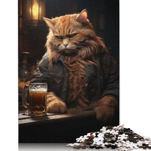 Bierkatze-Holzpuzzle für Erwachsene, 1500 Teile, Puzzle für Puzzle für Puzzle ab 18 Jahren und Erwachsene, 1500 Teile (85 x 57 cm) von SOQWBYG