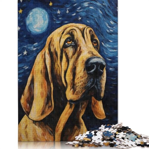 Bloodhound Starry Night 1500-teiliges Puzzle für Erwachsene, schwieriges Puzzle für Erwachsene, anspruchsvolles Puzzle-Geschenk für Freunde und Familie, 1500 Teile (85 x 57 cm) von SOQWBYG