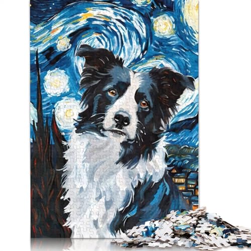 Border Collie Sternennacht-Puzzle, 520-teiliges Puzzle für Erwachsene, Unmögliches Puzzle, Holzspielzeug, Puzzle, anspruchsvolles Spiel, 520 Teile (52 x 38 cm) von SOQWBYG