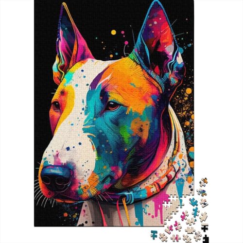 Bullterrier-Puzzle, farbenfrohes Puzzle 1000 Teile, Holzpuzzle für Erwachsene, Puzzlespiele, Lernspielzeug, 1000 Teile (75 x 50 cm) von SOQWBYG