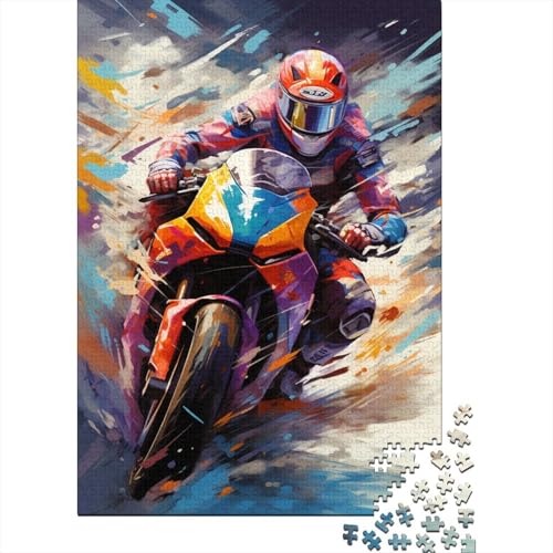 Buntes Art-Mountain-Motorrad-Puzzle für Erwachsene, 520-teiliges kreatives Holzpuzzle für Erwachsene, anspruchsvolles Spiel, 520 Teile (52 x 38 cm) von SOQWBYG