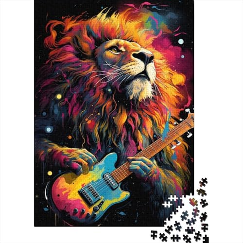Buntes Kunst-Puzzle mit Gitarre und Löwe, 520 Teile, Puzzle für Erwachsene, Puzzlespielzeug, Teenager-Puzzle, Geschenke, Wanddekoration, 520 Teile (52 x 38 cm) von SOQWBYG