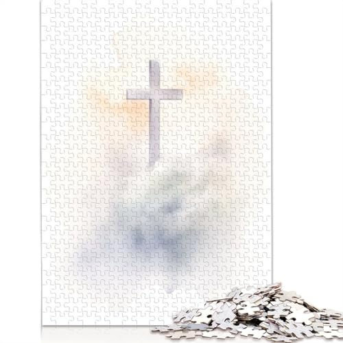 Christliches Kreuz in den Wolken-Puzzle, 1000 Teile, Puzzle für Erwachsene, Unmögliches Puzzle, Holzspielzeug, Puzzle, Herausforderndes Spiel, 1000 Teile (75 x 50 cm) von SOQWBYG