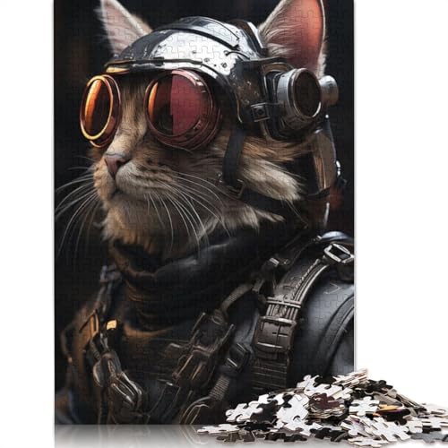 Cyberpunk-Katzen-Puzzle, 520-teiliges Puzzle für Erwachsene, unmögliches Puzzle, Holzspielzeug, herausforderndes Puzzlespiel, 520 Teile (52 x 38 cm) von SOQWBYG