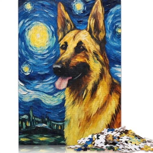 Deutscher Schäferhund Nacht Puzzle 1500 Teile Holzpuzzle Erwachsene Puzzle Spiele Lernspielzeug 1500 Teile (85x57cm) von SOQWBYG