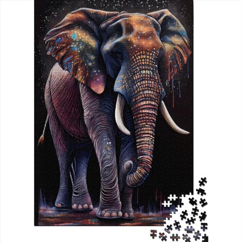 Elefanten-Tuschemalerei-Puzzle, anspruchsvolles und kniffliges rechteckiges Papierpuzzle für Erwachsene und Kinder, Ostergeschenk, 70 x 50 cm/1000 Teile von SOQWBYG