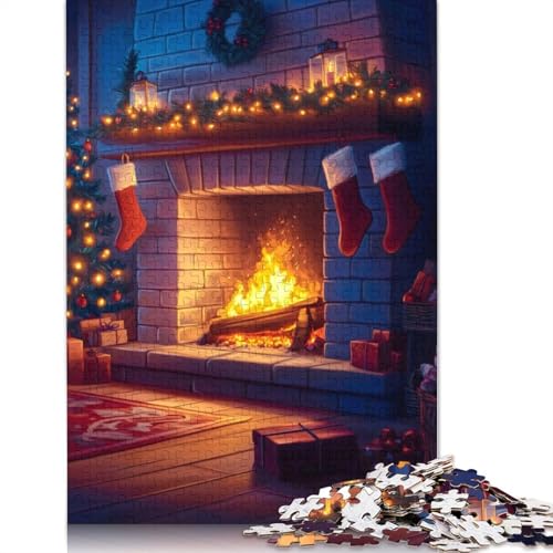Gemütliches Weihnachts-Kamin-Puzzle, 520 Teile, Puzzle für Erwachsene, Unmögliches Puzzle, Holzspielzeug, Puzzle, Herausforderndes Spiel, 520 Teile (52 x 38 cm) von SOQWBYG