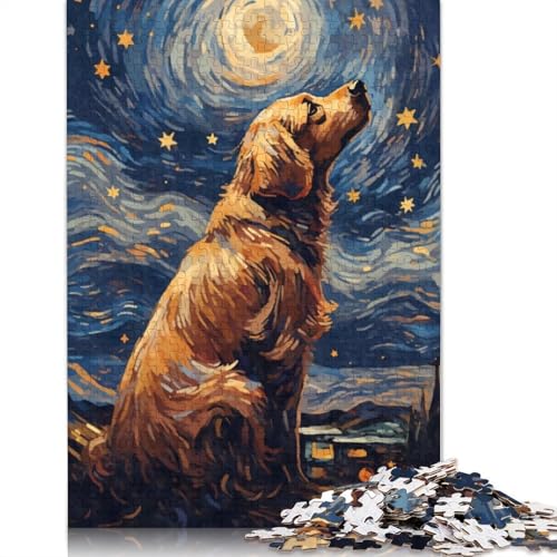 Golden Retriever Nacht Puzzle 520 Teile, Puzzlespiele für Erwachsene, Lernspielzeug, Puzzle für Weihnachten, Geburtstagsgeschenke, 520 Teile (52 x 38 cm) von SOQWBYG