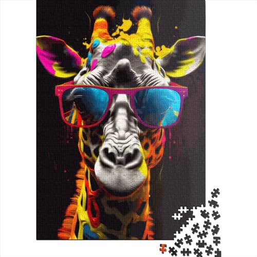 Graffiti-Giraffe-Schatten-Holzpuzzle für Erwachsene, 520-teilig, Puzzle für Puzzle für Puzzle ab 18 Jahren und Erwachsene, 520 Teile (52 x 38 cm) von SOQWBYG
