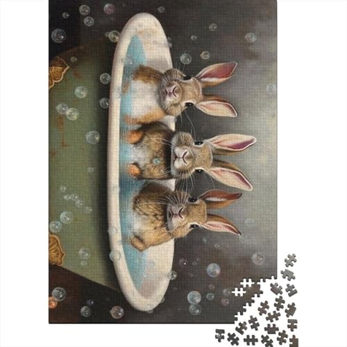 Häschen-Badezimmer-Puzzle, 520 Teile, Holzpuzzle für Erwachsene, Puzzlespiele, Lernspielzeug, 520 Teile (52 x 38 cm) von SOQWBYG
