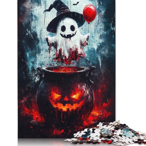 Halloween-Geist mit Kessel, Puzzle für Erwachsene, 1500 Teile, schwieriges Puzzle für Erwachsene, Heimdekorationskunst, Holzpuzzle für Erwachsene, 1500 Teile (85 x 57 cm) von SOQWBYG