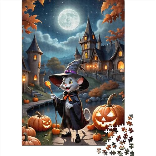 Halloween-Katzen-Puzzle, hochwertiges 100% recyceltes Papppapier, rechteckiges Puzzle für Erwachsene und Teenager, einzigartiges Geschenk, 70 x 50 cm, 1000 Teile von SOQWBYG