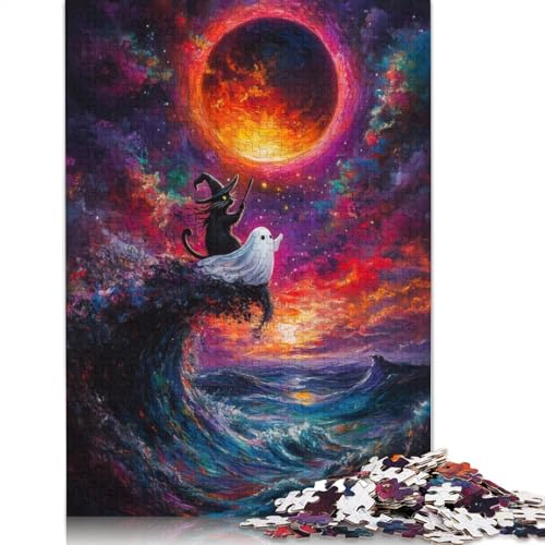 Hexen-, Katzen- und Geister-Puzzle, 1000 Teile, Holzpuzzle für Erwachsene, Puzzlespiele, Lernspielzeug, 1000 Teile (75 x 50 cm) von SOQWBYG