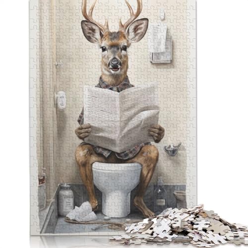 Hirsch-Zeitungs-Toiletten-Puzzle, 520-teiliges Puzzle für Erwachsene, unmögliches Puzzle, Holzspielzeug, herausforderndes Puzzlespiel, 520 Teile (52 x 38 cm) von SOQWBYG