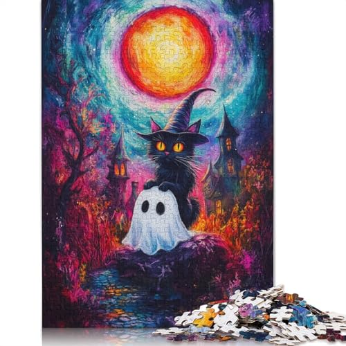 Hölzernes 520-teiliges Puzzle für Erwachsene, Halloween-Hexe-Katze-Puzzles, Puzzle-Geschenke, Puzzles für Familienspiel, 520-teilig (52 x 38 cm) von SOQWBYG