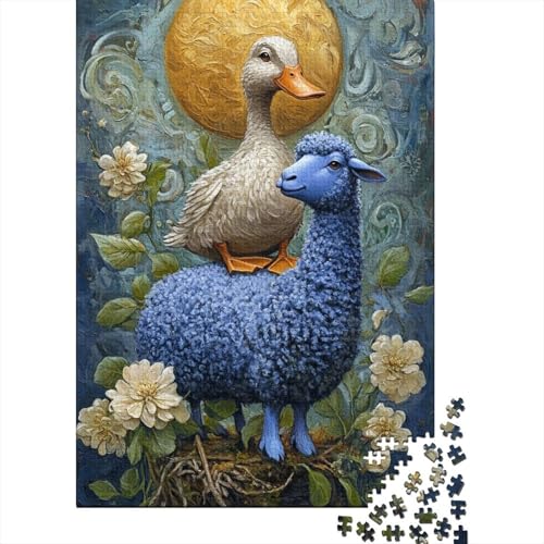 Holzpuzzle 1000 Teile, Ente und blaues Schaf, Familienspiel, Puzzle, Erwachsene und 1000 Teile (75 x 50 cm) von SOQWBYG