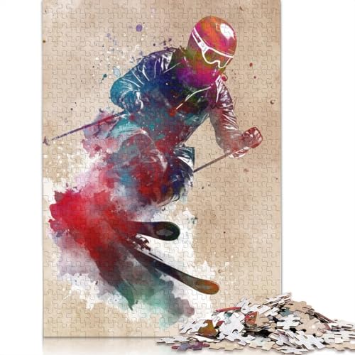 Holzpuzzle 1000 Teile, Ski-Alpinsport, Kunstpuzzle, Familienspiel, Puzzle, Erwachsene und 1000 Teile (75 x 50 cm) von SOQWBYG