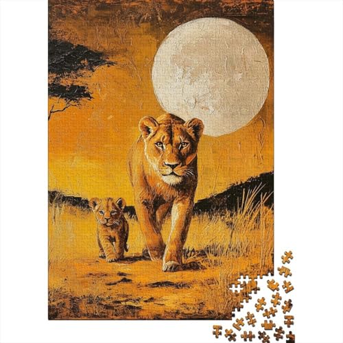 Holzpuzzle mit 1000 Teilen für Erwachsene, Löwin und Jungtier, Puzzle-Geschenke, Puzzles für Familienspiele, 1000 Teile (75 x 50 cm) von SOQWBYG