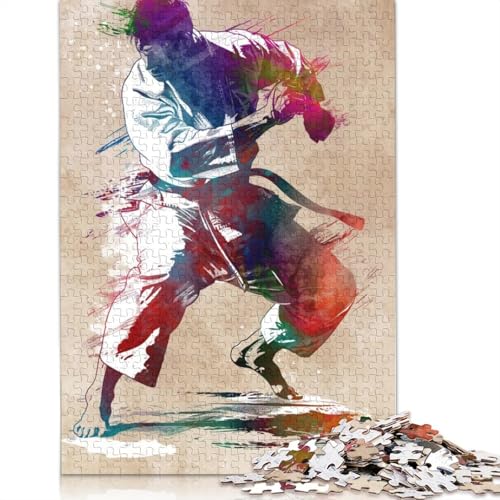 Karate-Aquarell-Kunst-Puzzles, 1000 Teile, Holzpuzzle für Erwachsene, Puzzlespiele, Lernspielzeug, 1000 Teile (75 x 50 cm) von SOQWBYG