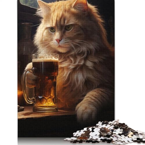 Katze trinkt Bier Puzzle 1500 Teile Puzzle für Erwachsene Unmögliches Puzzle Holzspielzeug Puzzle Herausforderndes Spiel 1500 Teile (85x57cm) von SOQWBYG
