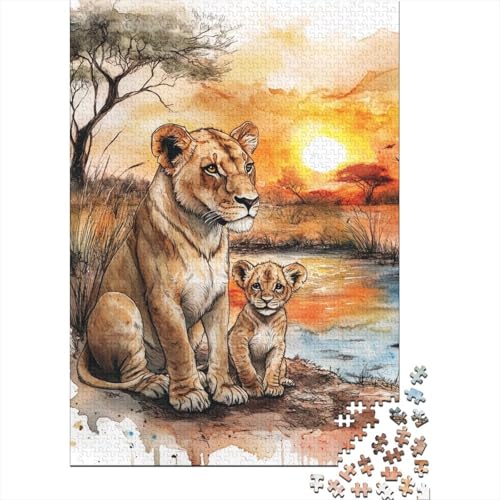 Löwin und Jungtier-Puzzle, 1000 Teile, Puzzle für Erwachsene, Unmögliches Puzzle, Holzspielzeug, Puzzle, anspruchsvolles Spiel, 1000 Teile (75 x 50 cm) von SOQWBYG