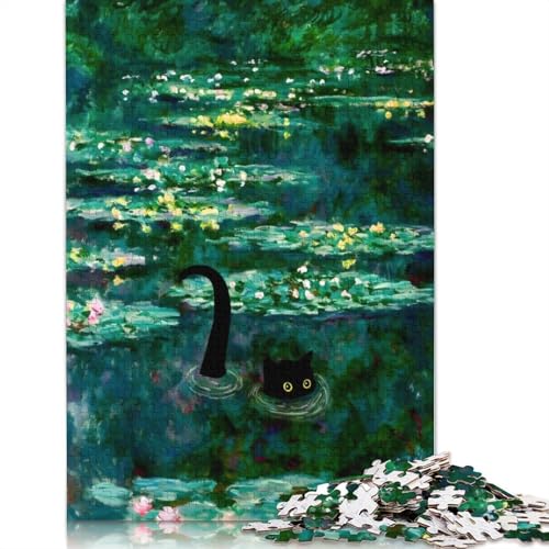 Monet Seerosen Katze Puzzle-Spiele für Erwachsene Puzzle 520 Teile Puzzle für Erwachsene Spiele für Erwachsene Teenager und 520 Stück (52x38cm) von SOQWBYG