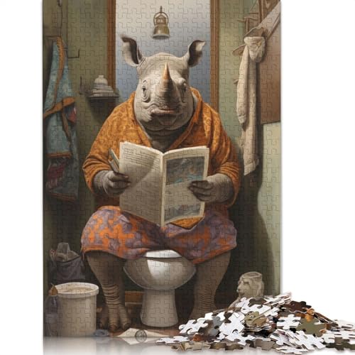 Nashorn-Badezimmerdekor-Puzzle, 520 Puzzleteile für Erwachsene, Puzzle-Sets für Familien-Lernspiel, 520 Teile (52 x 38 cm) von SOQWBYG