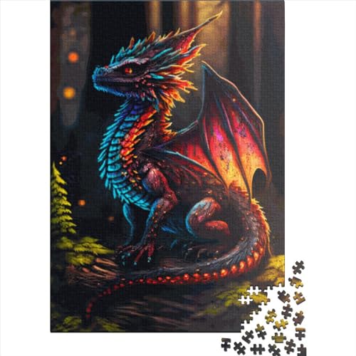 Niedliches Drachen-Puzzle, 520 Teile, Holzpuzzle für Erwachsene, Puzzlespiele, Lernspielzeug, 520 Teile (52 x 38 cm) von SOQWBYG