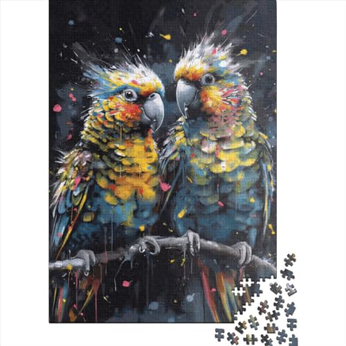 Nymphensittiche-Malpuzzle, 1000 Teile, Holzpuzzle, Puzzlespiele für Erwachsene, Lernspielzeug, 1000 Teile (75 x 50 cm) von SOQWBYG