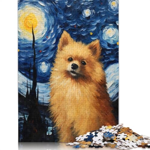Pomeranian Starry Night Puzzles, 520-teiliges Puzzle für Erwachsene, Unmögliches Puzzle, Holzspielzeug, Puzzle, anspruchsvolles Spiel, 520 Teile (52 x 38 cm) von SOQWBYG