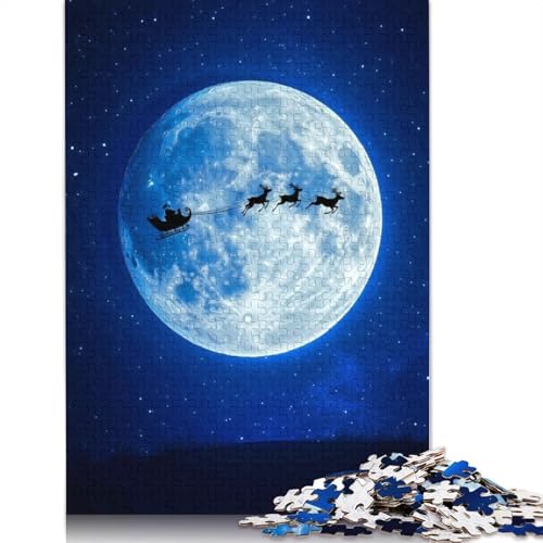 Puzzle 1000 Teile „Schlitten des Weihnachtsmanns an Heiligabend“, Holzpuzzle für Erwachsene, Schwierigkeitsspiel 1000 Teile (75 x 50 cm) von SOQWBYG