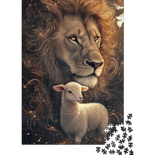 Puzzle 1000 Teile für Erwachsene, Kunst, christliches Löwen-Puzzle, rechteckiges Holzpuzzle, kreatives Geschenk für Freunde und Familie, 1000 Teile (75 x 50 cm) von SOQWBYG