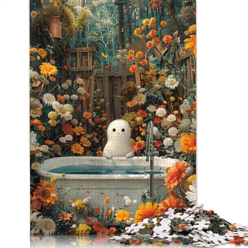 Puzzle-Spiele für Erwachsene mit floralem Geister-Badewannen-Motiv, 520-teiliges Puzzle für Erwachsene, Spiele für Erwachsene, Jugendliche und 520 Teile (52 x 38 cm) von SOQWBYG