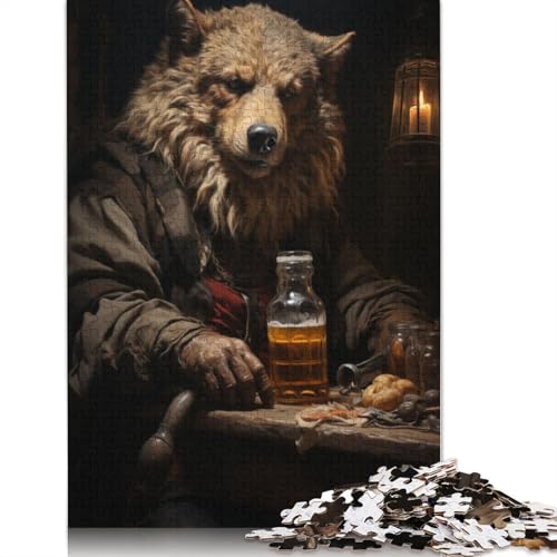 Puzzle für Erwachsene, 1000 Teile, „Fetter Wolf in der Bar“, Lernspielzeug, Puzzle, Heimwanddekoration, 1000 Teile (75 x 50 cm) von SOQWBYG