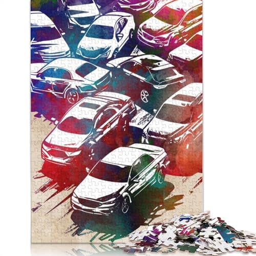 Puzzle für Erwachsene, 1000 Teile, Autos, Aquarellkunst, kreatives DIY-Puzzle, Holzpuzzle für ab 18 Jahren und Erwachsene, 1000 Teile (75 x 50 cm) von SOQWBYG