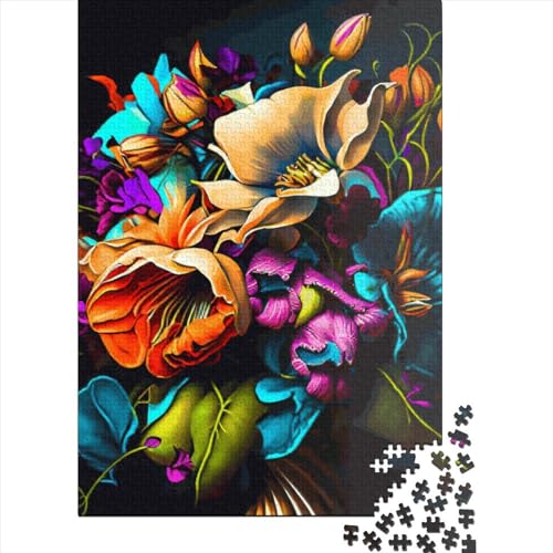 Puzzle für Erwachsene, 1000 Teile, Blumenkunst, kreatives DIY-Puzzle, Holzpuzzle für ab 18 Jahren und Erwachsene, 1000 Teile (75 x 50 cm) von SOQWBYG
