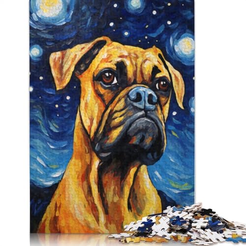 Puzzle für Erwachsene, 1000 Teile, Boxerhund, Sternennacht-Puzzle, Lernspielzeug, Puzzle, Heimwanddekoration, 1000 Teile (75 x 50 cm) von SOQWBYG