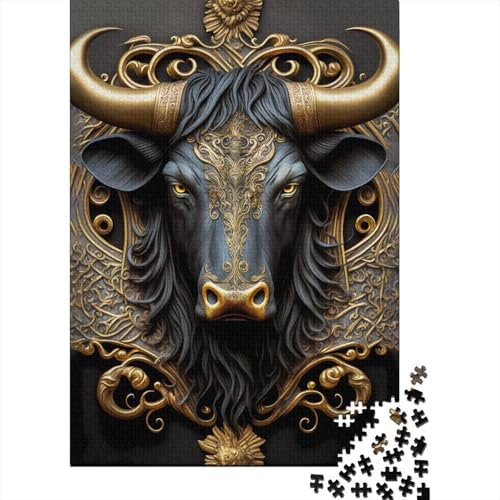 Puzzle für Erwachsene, 1000 Teile, Bull Golden Art Deco Puzzle, Holzpuzzle für Erwachsene, Spiele, Lernspielzeug, 1000 Teile (75 x 50 cm) von SOQWBYG