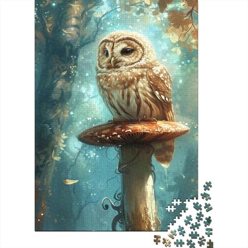 Puzzle für Erwachsene, 1000 Teile, Eule Steht auf einem Pilz, DIY-Kreativpuzzle, Holzpuzzle für ab 18 Jahren und Erwachsene, 1000 Teile (75 x 50 cm) von SOQWBYG