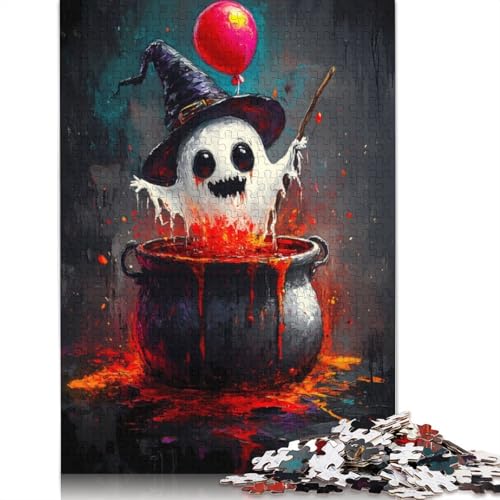 Puzzle für Erwachsene, 1000 Teile, Geisterhafte Hexe im Kessel, DIY-Kreativpuzzle, Holzpuzzle für über 18 Jahre und Erwachsene, 520 Teile (52 x 38 cm) von SOQWBYG