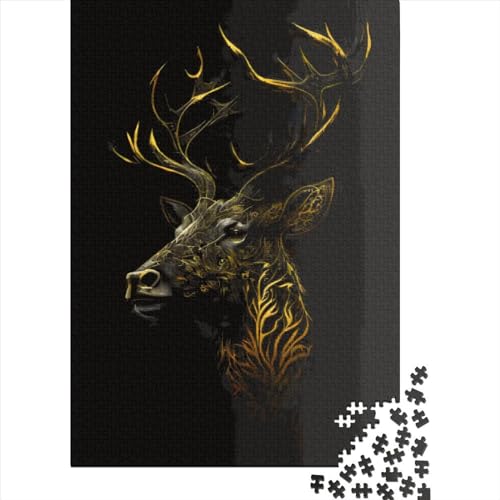 Puzzle für Erwachsene, 1000 Teile, Hirsch, Gold/Schwarz, kreatives DIY-Puzzle, Holzpuzzle für ab 18 Jahren und Erwachsene, 520 Teile (52 x 38 cm) von SOQWBYG