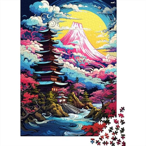 Puzzle für Erwachsene, 1000 Teile, farbenfrohe Kunst, Japan, Mount Fuji, Holzpuzzle für Erwachsene, Spiele, Lernspielzeug, 1000 Teile (75 x 50 cm) von SOQWBYG